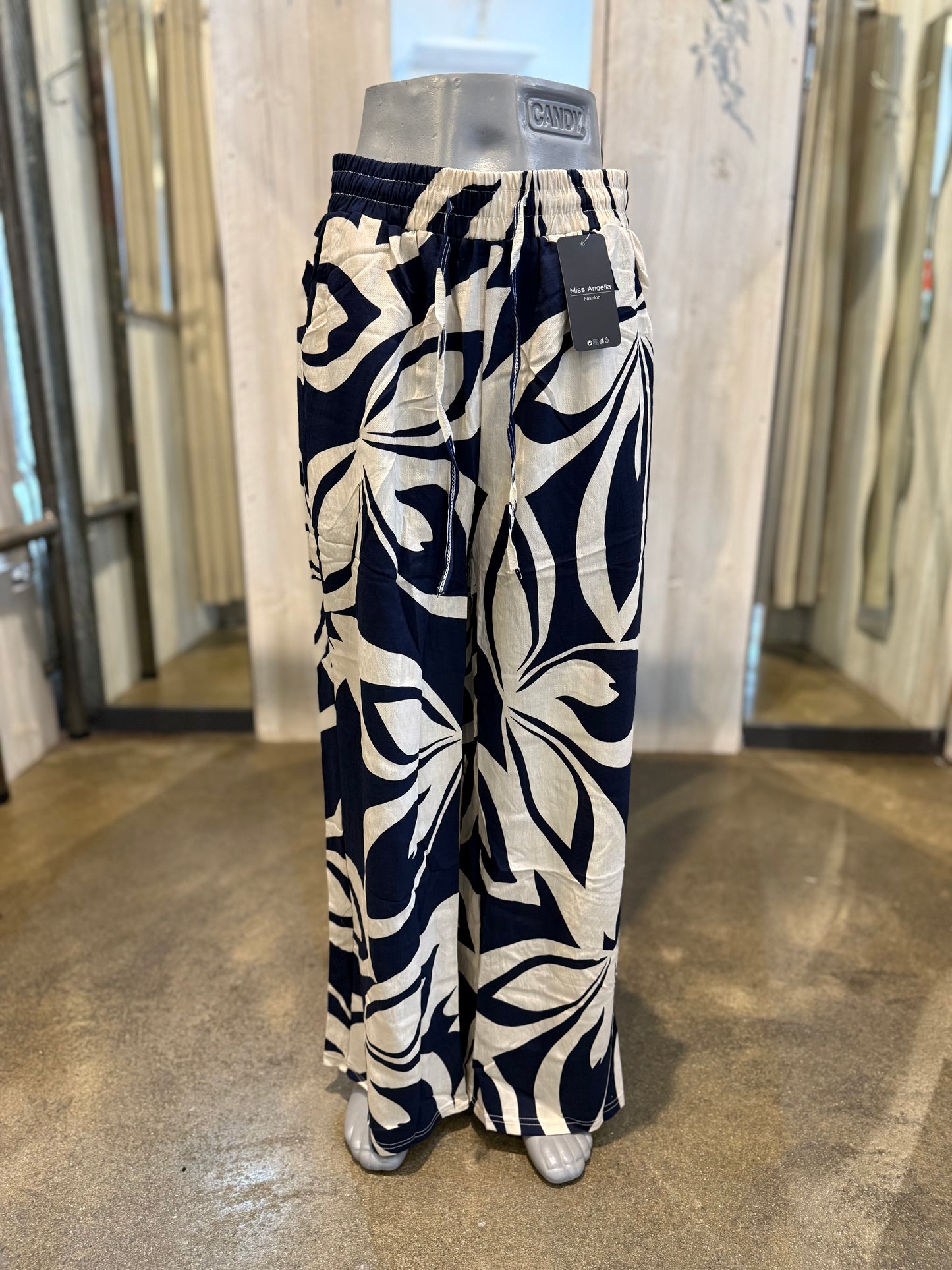 ZOMERBROEK (BLAUW/BEIGE) LINNENLOOK