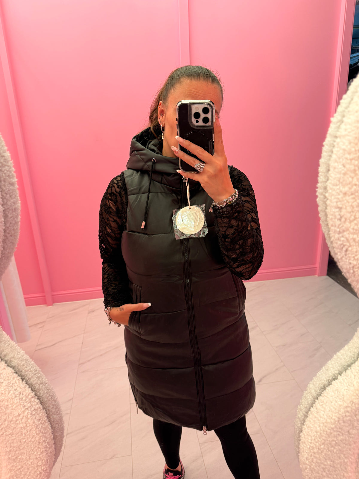 BODYWARMER LEATHERLOOK (BLACK)
