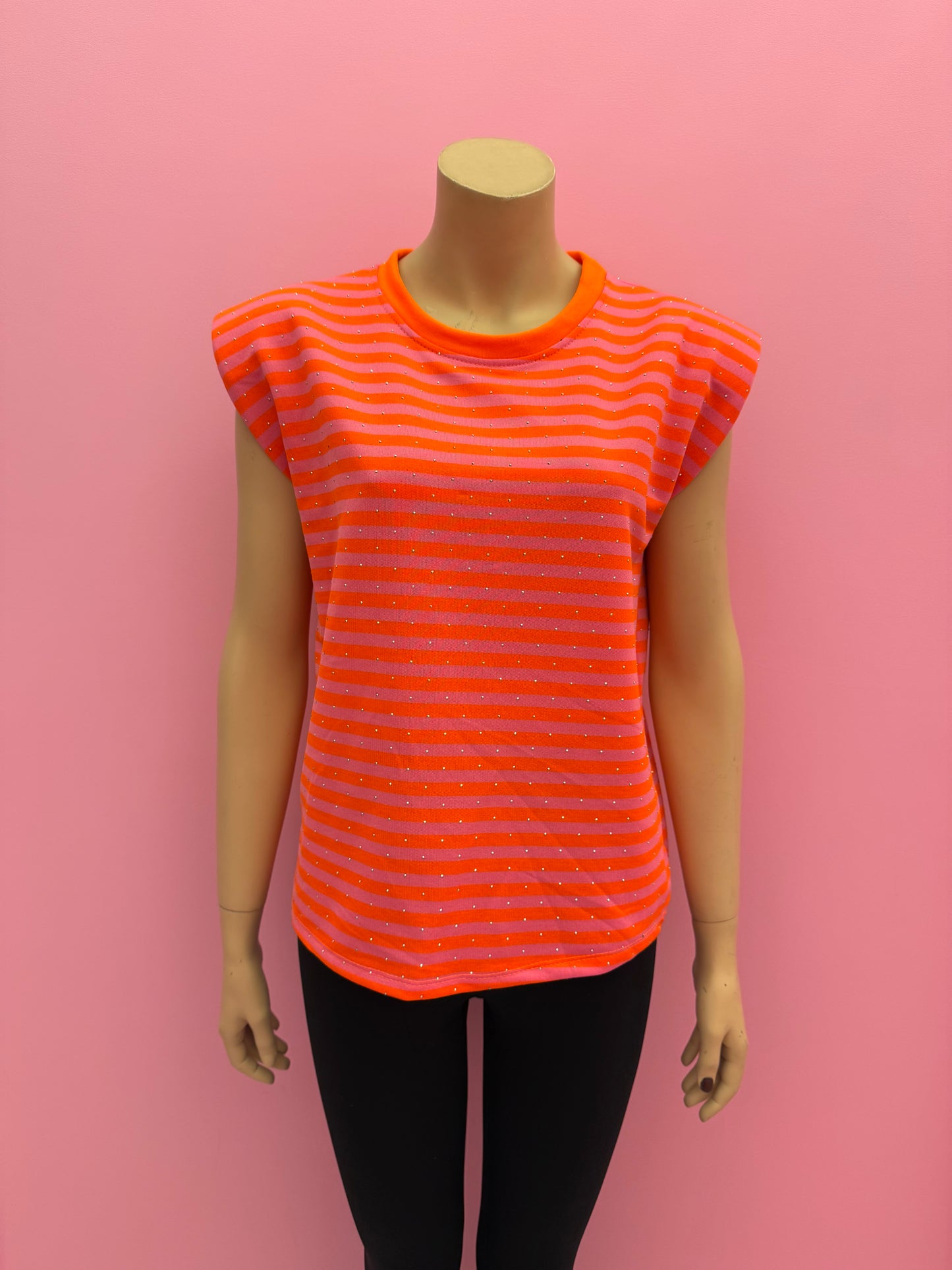 T-SHIRT STREEP BLINGBLING (ROZE/ORANJE)