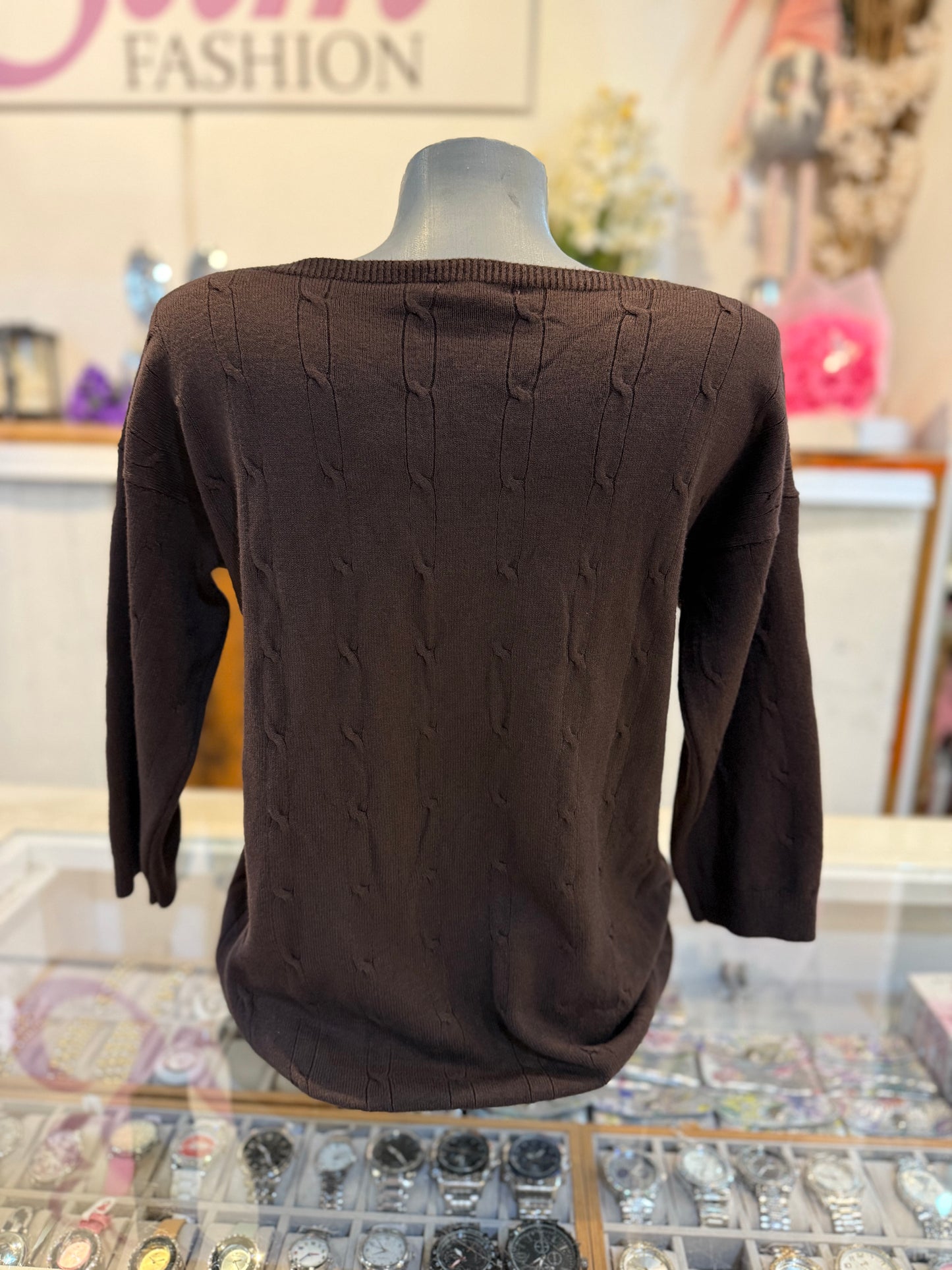 Basic top 3/4 mouw (bruin) 0087