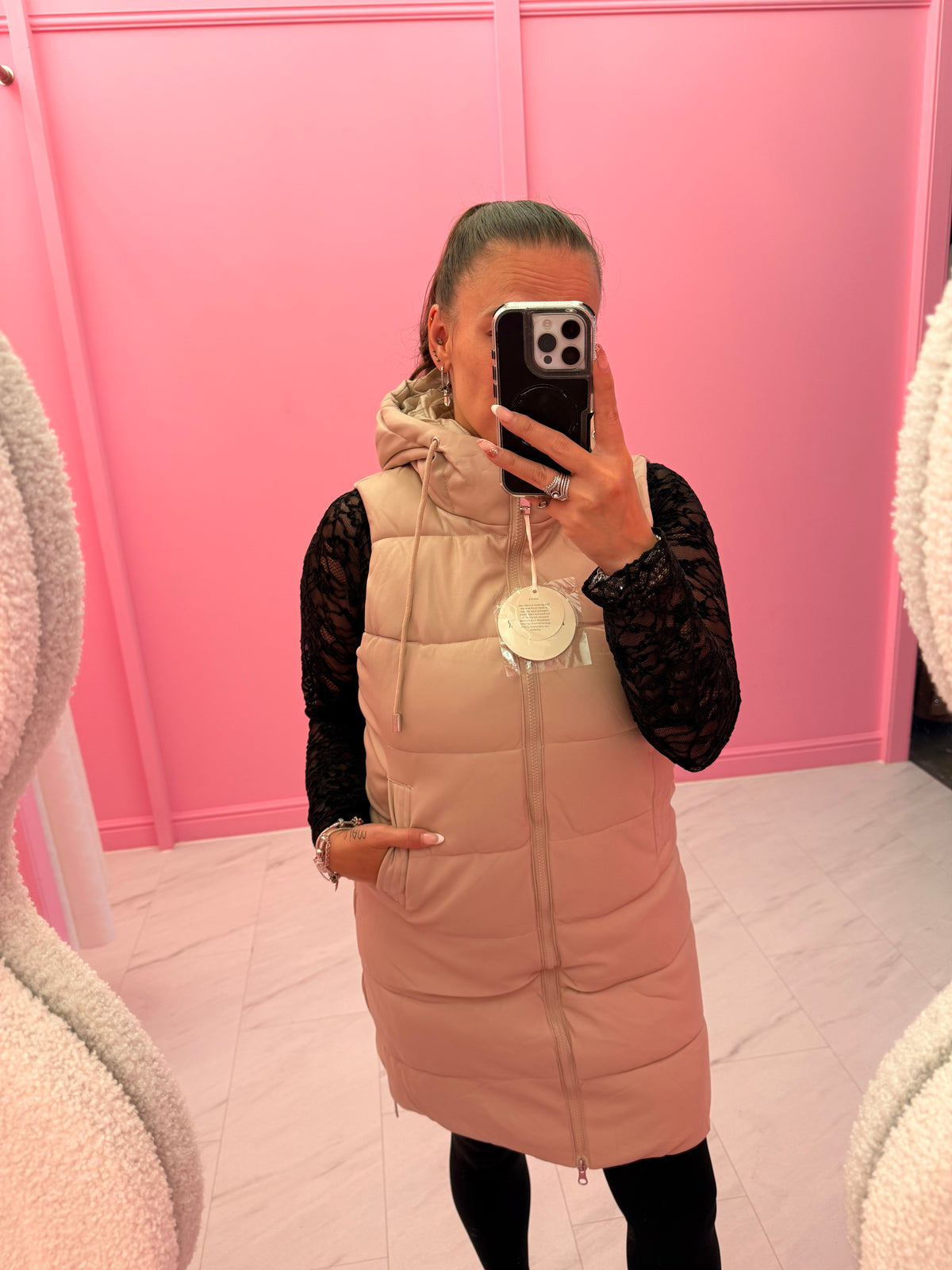 BODYWARMER LEATHERLOOK (BEIGE)