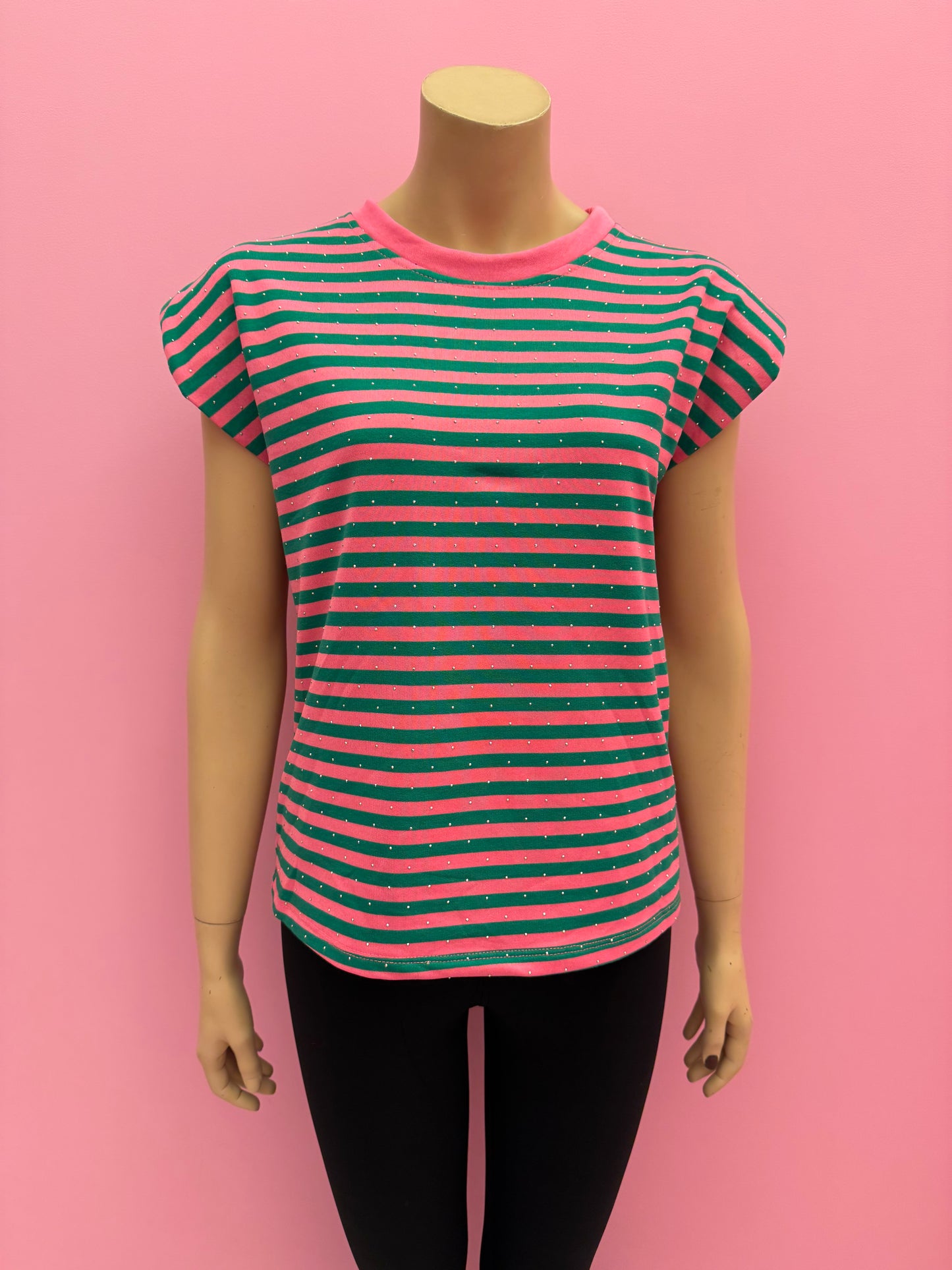 T-SHIRT STREEP BLINGBLING (ROZE/GROEN)