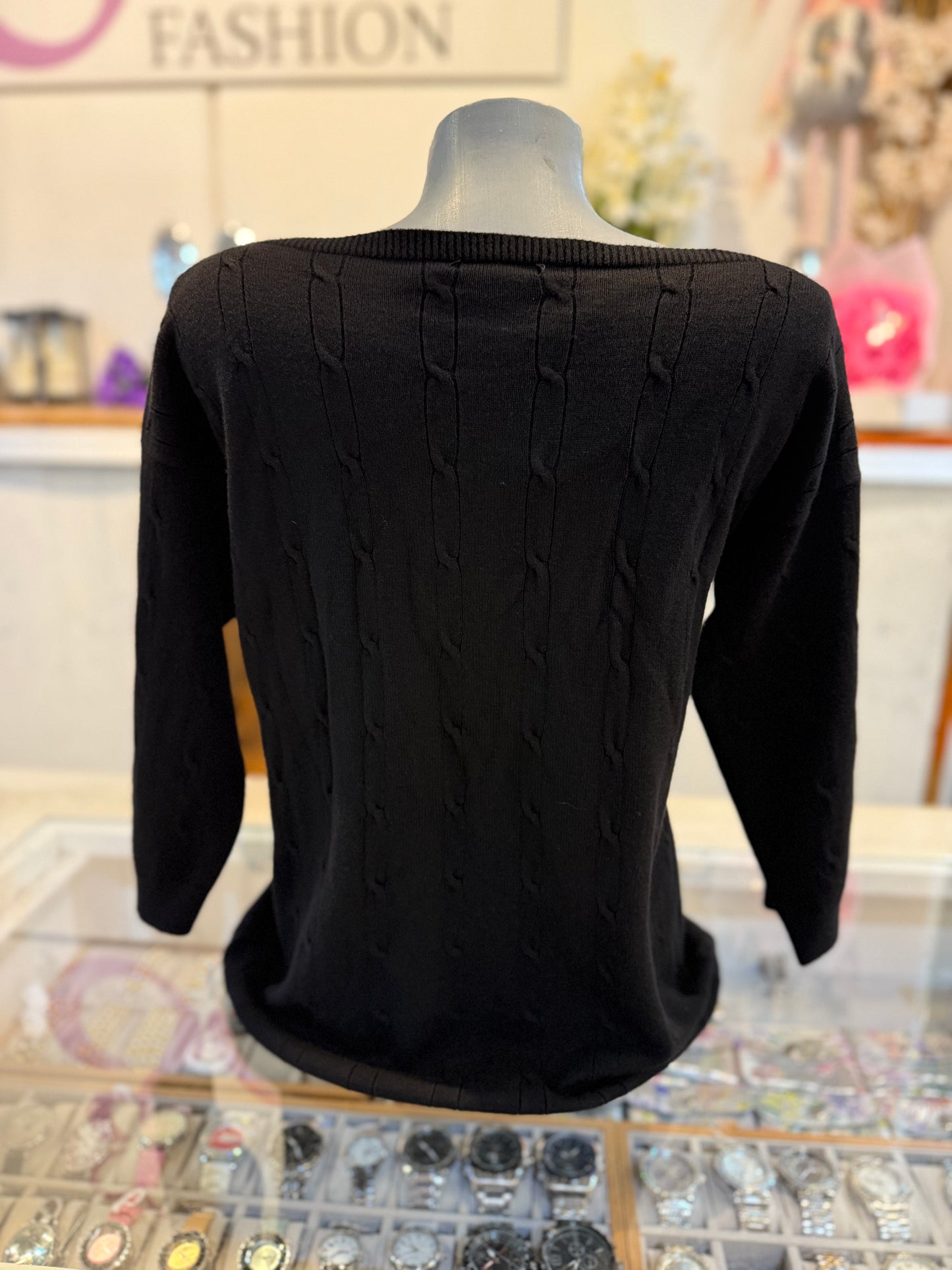 Basic top 3/4 mouw (zwart) 0086