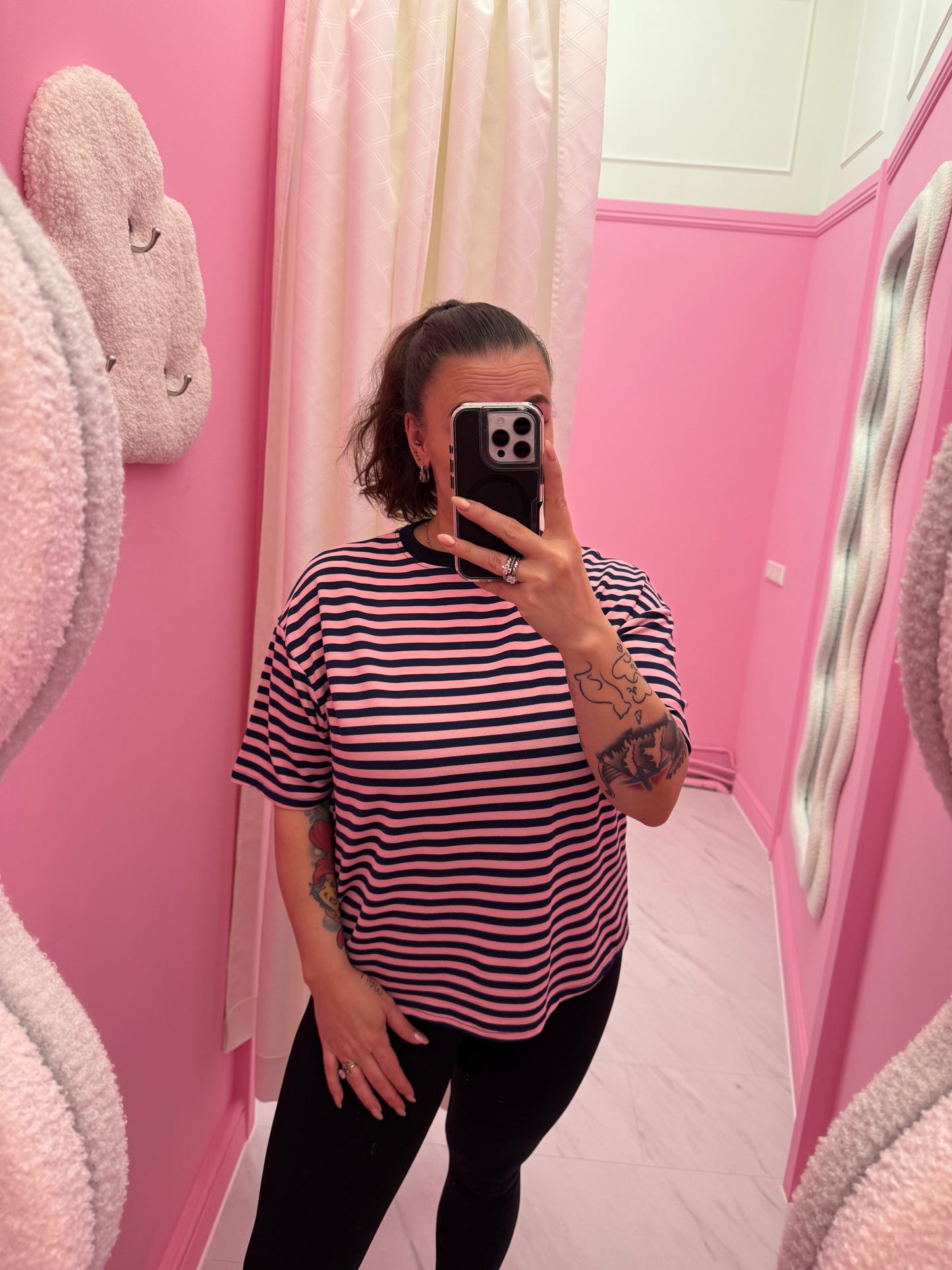 T-SHIRT GESTREEPT (BLAUW/ROZE)