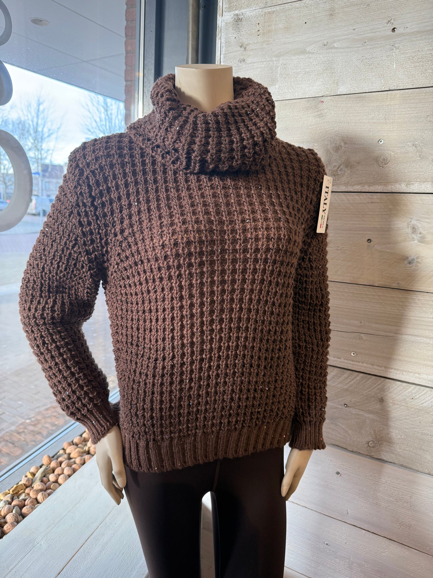 Gebreide glittertrui (bruin) 0022