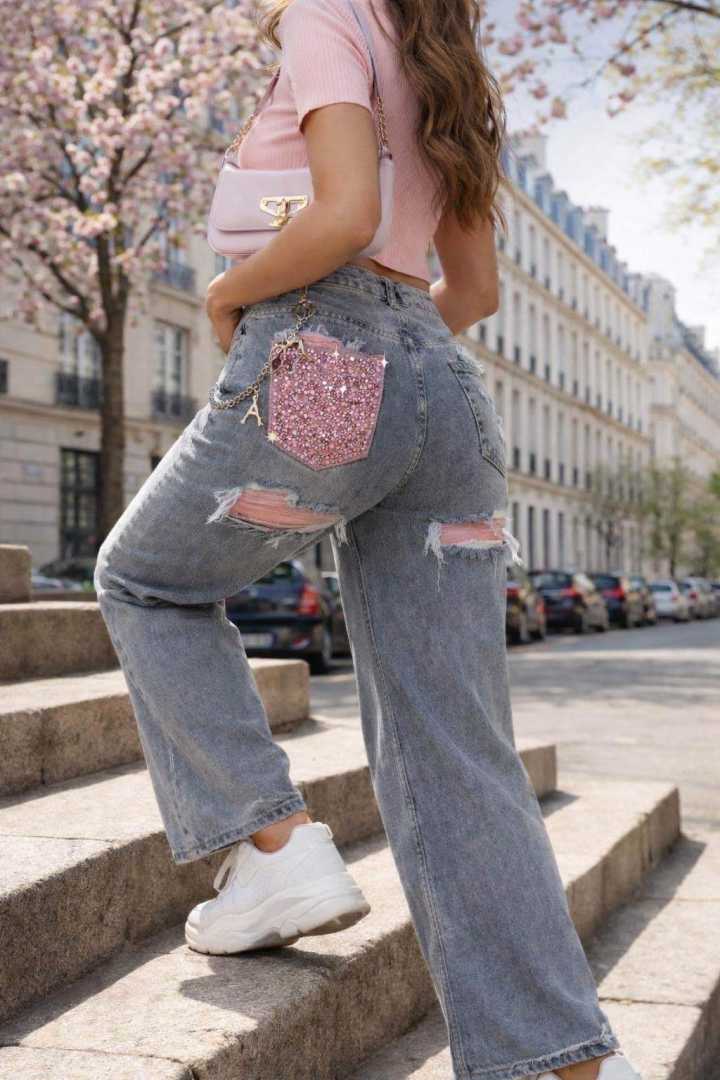 VIRAL PINK GLAM POCKET JEANS 🩷 GREY