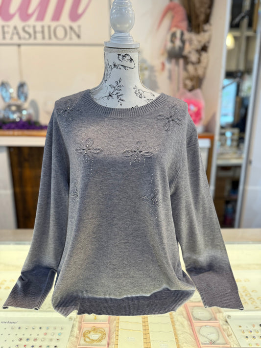 Trui met bloemetjes (grijs) 0243