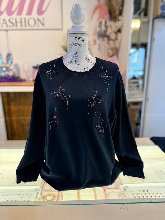 Trui met bloemetjes (blauw) 0245