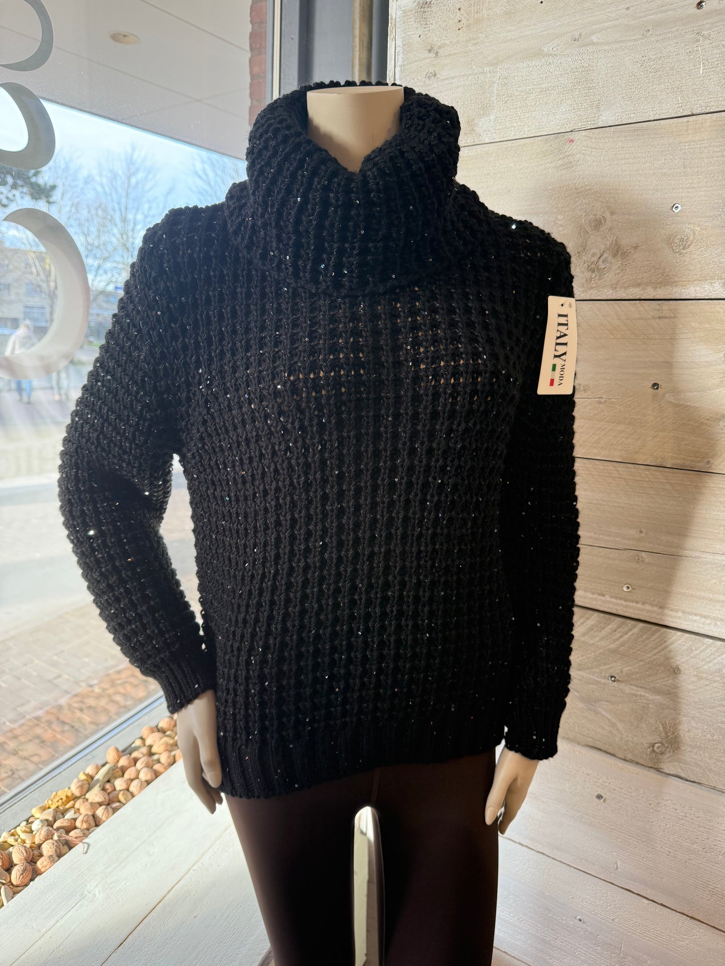 Gebreide glittertrui (zwart) 0024