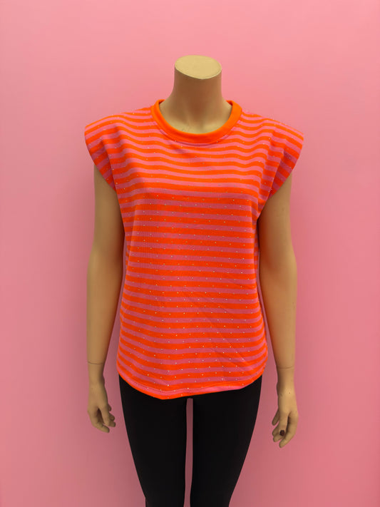 T-SHIRT STREEP BLINGBLING (ROZE/ORANJE)