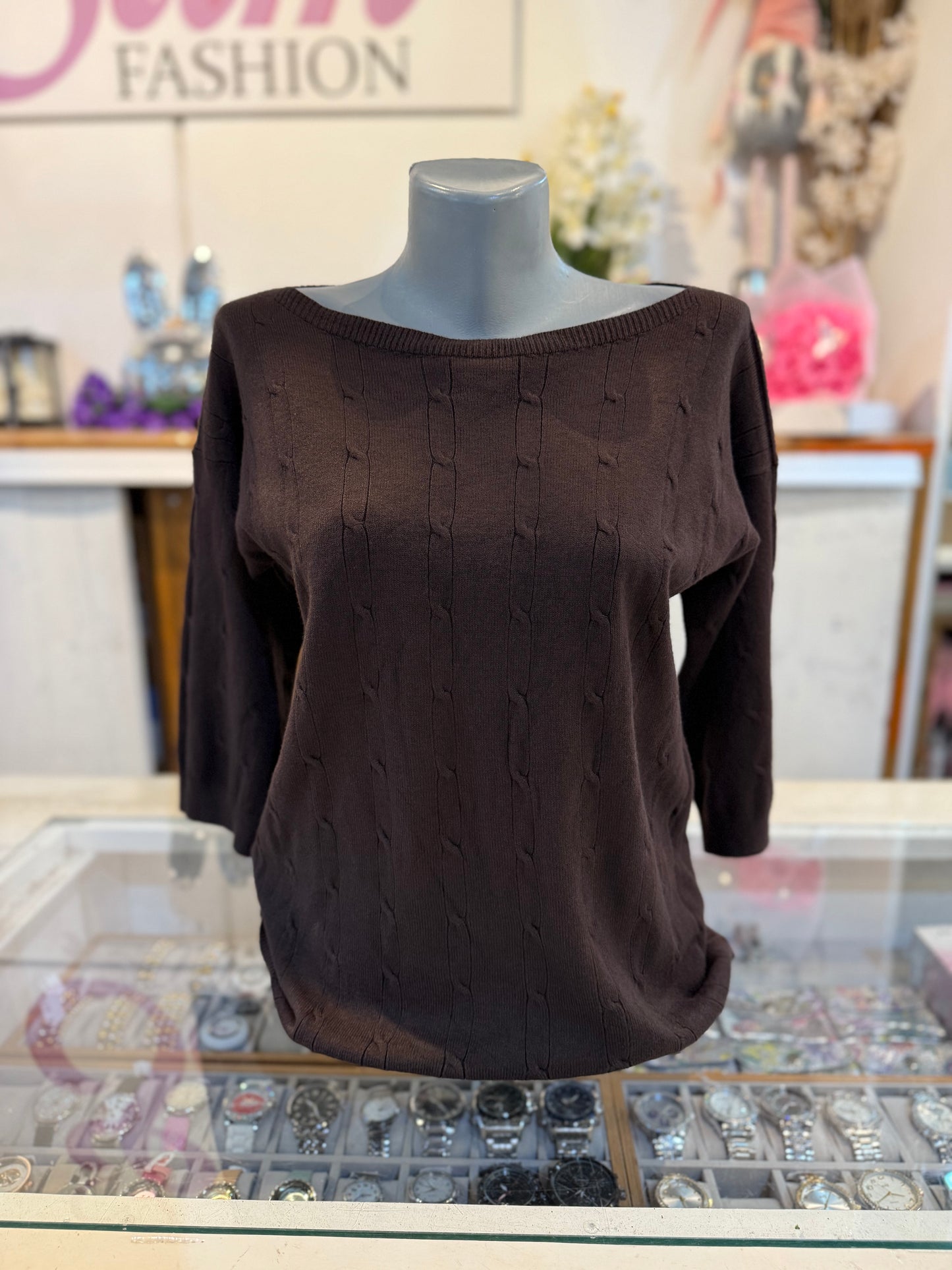 Basic top 3/4 mouw (bruin) 0087