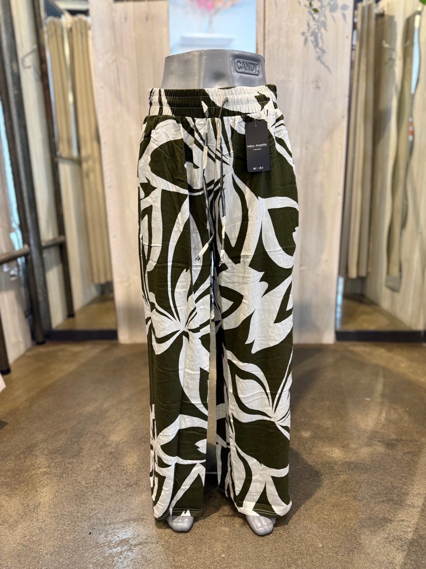 ZOMERBROEK (GROEN/BEIGE) LINNENLOOK