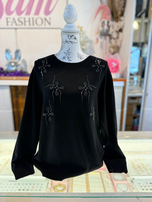 Trui met bloemetjes (zwart) 0246