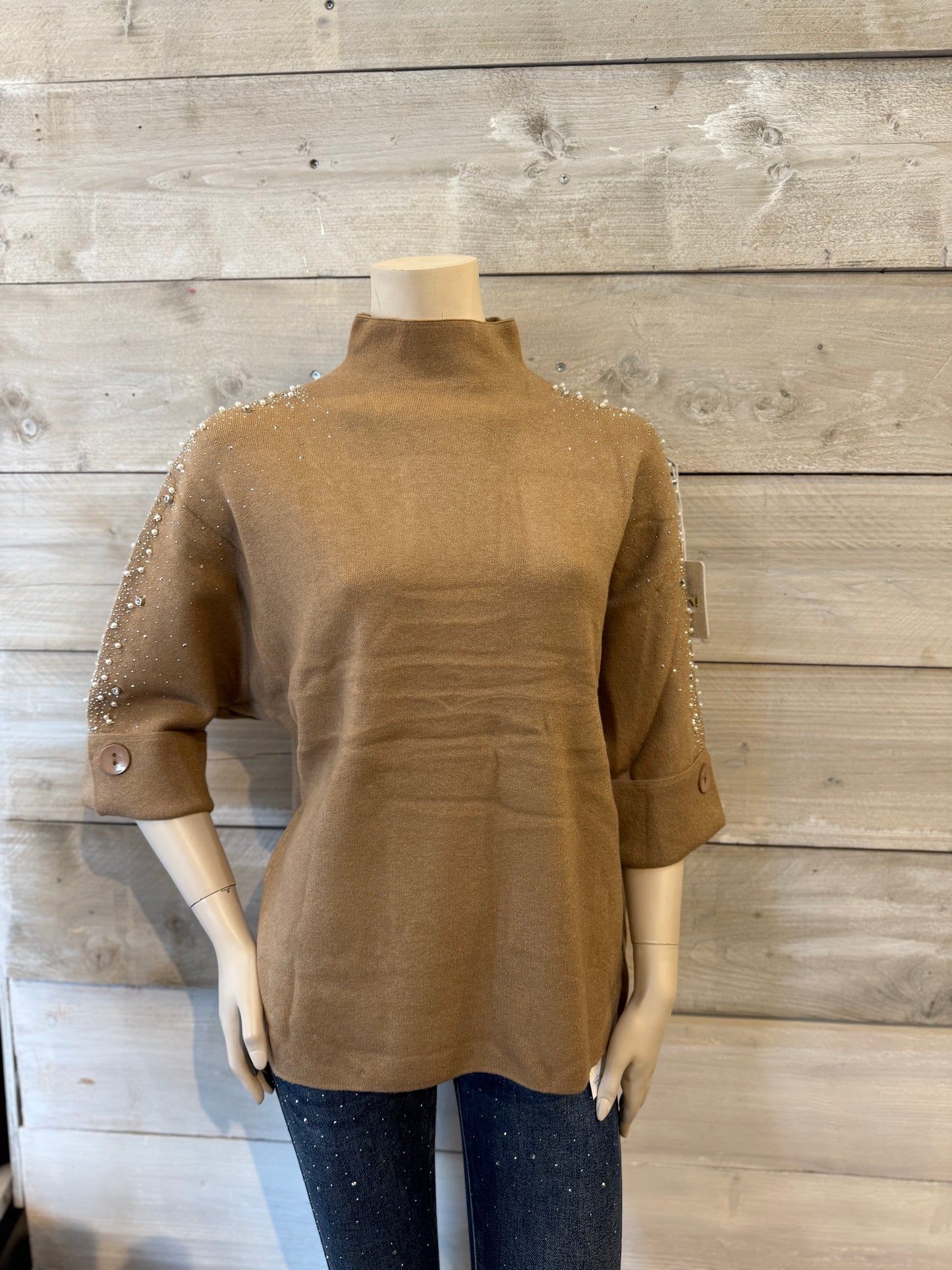 Top met glitters camel