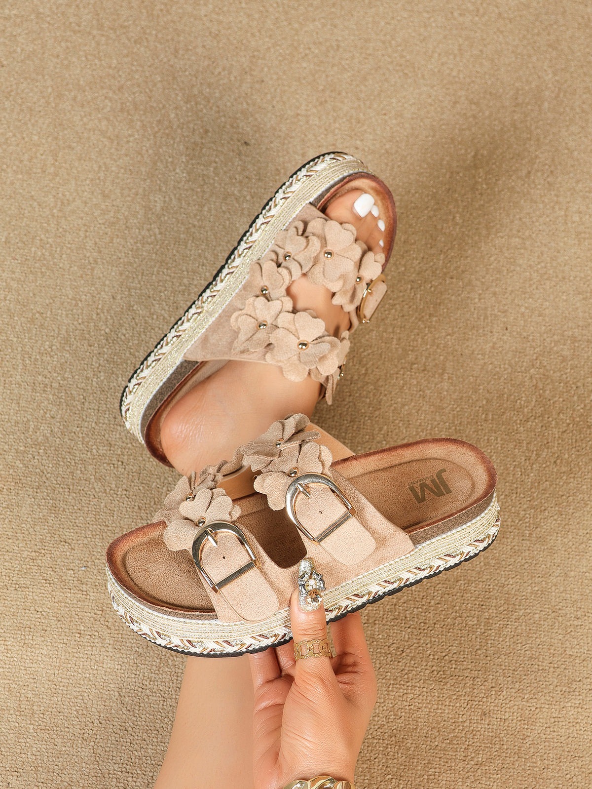 SLIPPERS BLOEMEN (BEIGE)