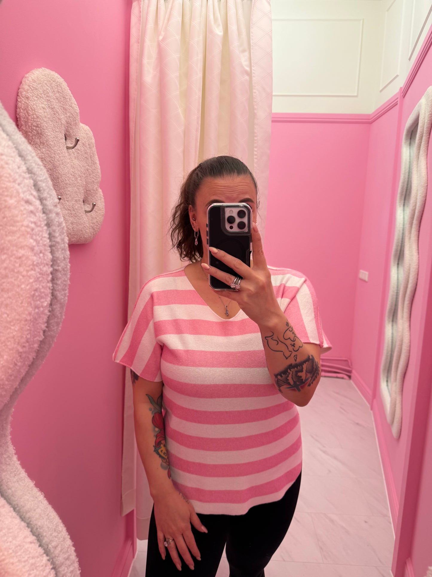 T-SHIRT GESTREEPT (ROZE)