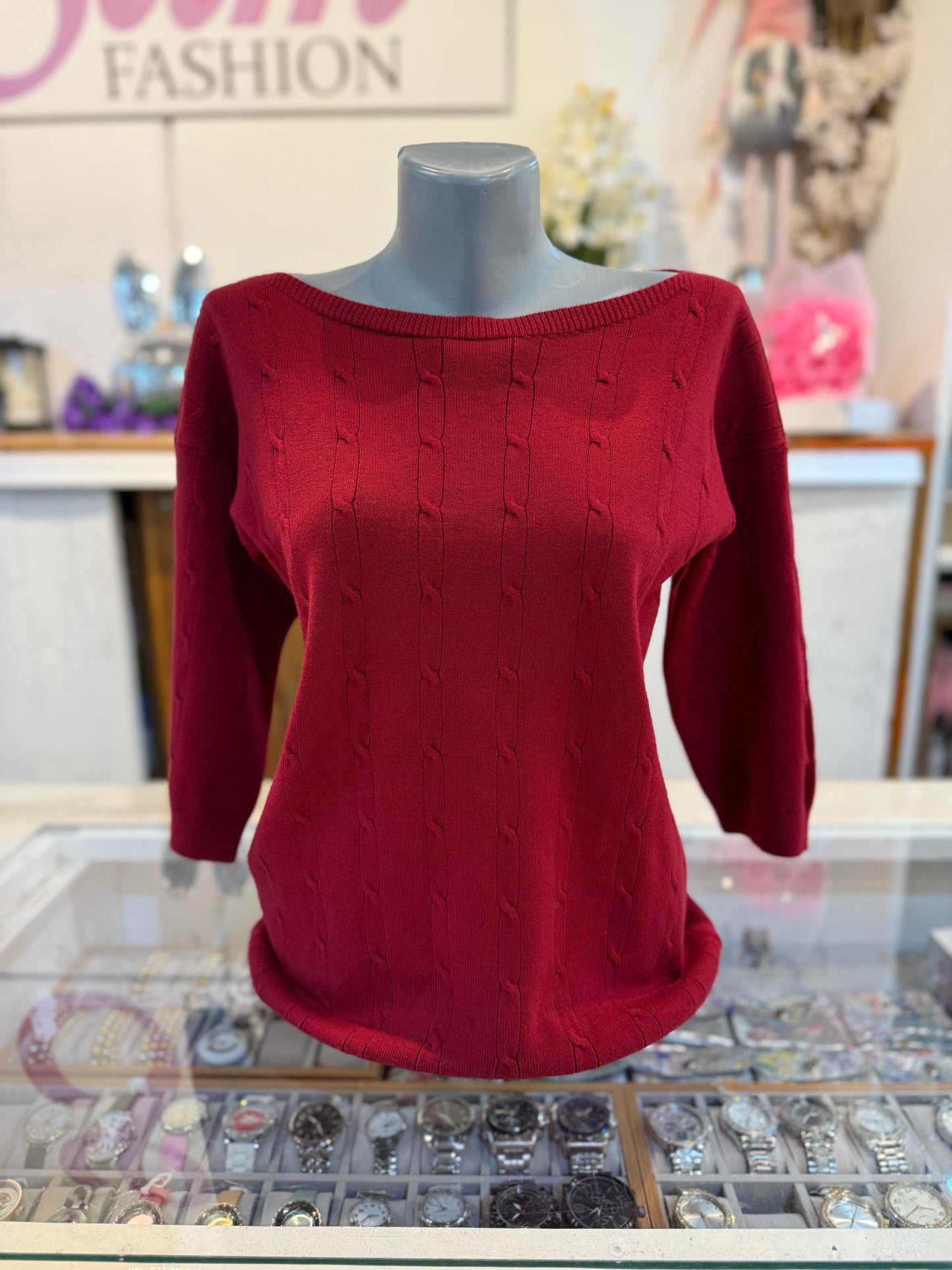 Basic top 3/4 mouw (rood) 0085