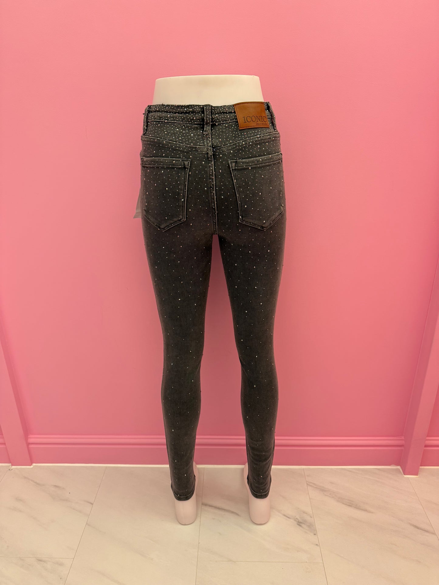 ICONIC JEANS GLITTER (DONKERGRIJS)