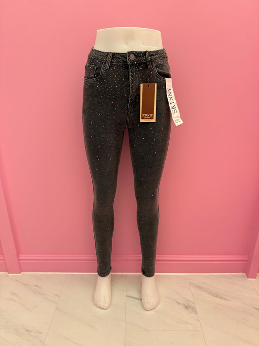 ICONIC JEANS GLITTER (DONKERGRIJS)