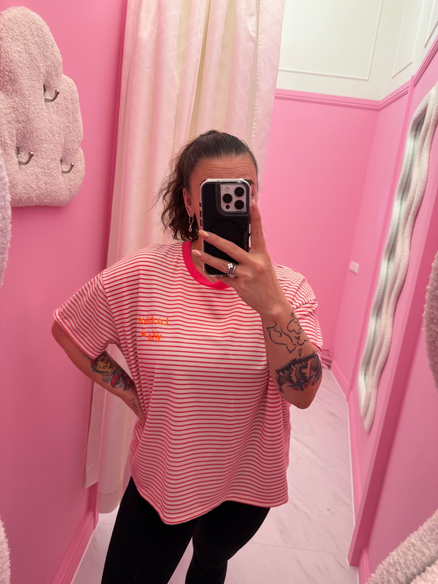 T-SHIRT GESTREEPT LA DOLCE VITA (FUCHSIA)