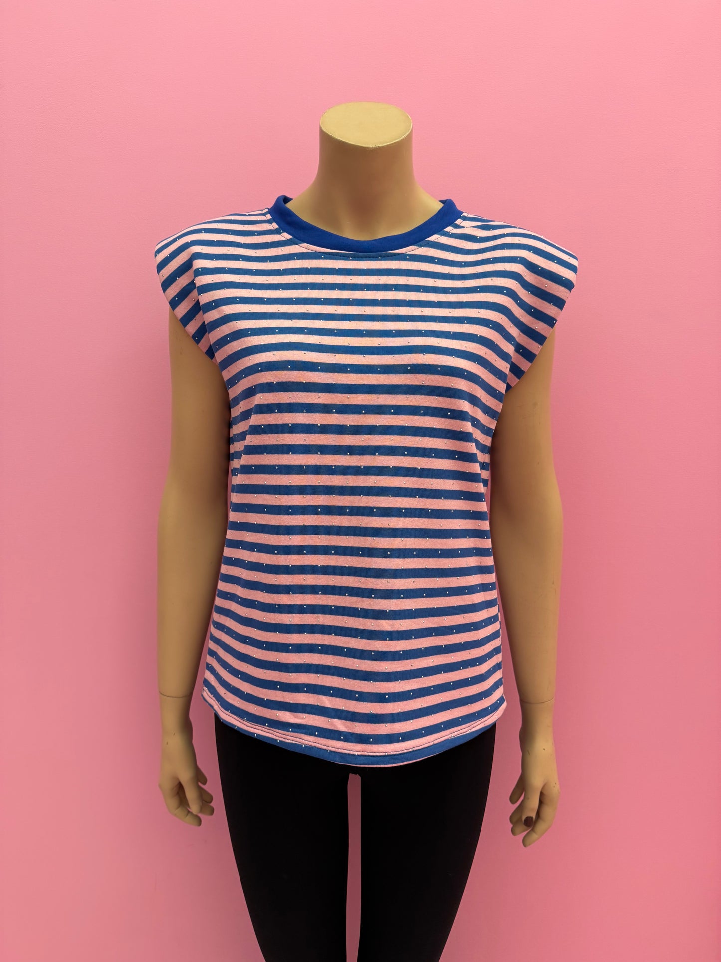 T-SHIRT STREEP BLINGBLING (ROZE/BLAUW)