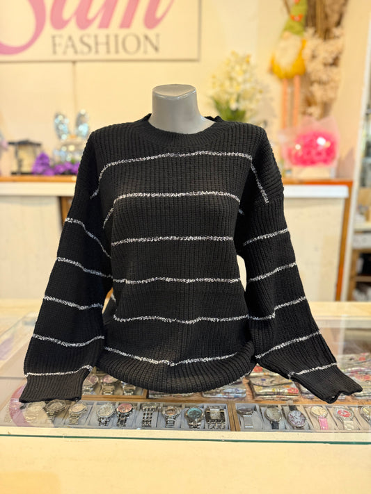 Trui zwart - zilveren streep