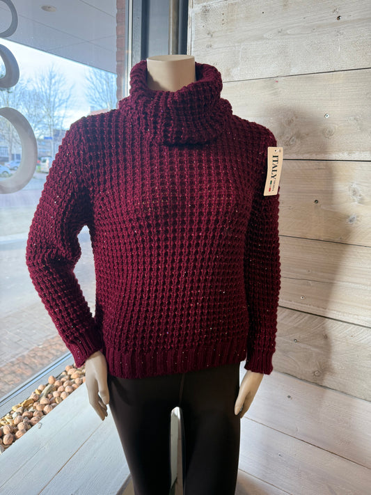 Gebreide glittertrui (bordeaux) 0023