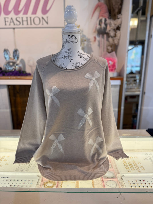 Trui met strikjes (taupe) 0230