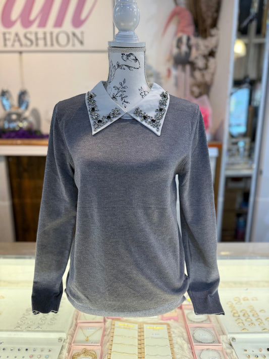 TOP MET KRAAGJE (GRIJS) 0263