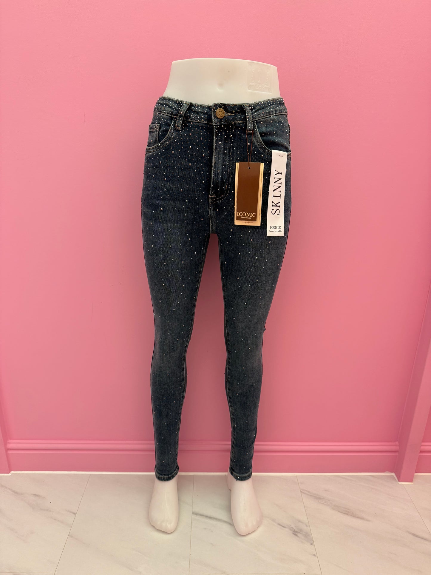 ICONIC JEANS GLITTER (DONKERBLAUW)