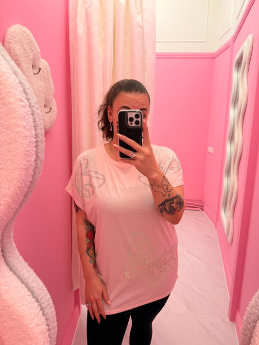 T-SHIRT VLINDER (ROZE)