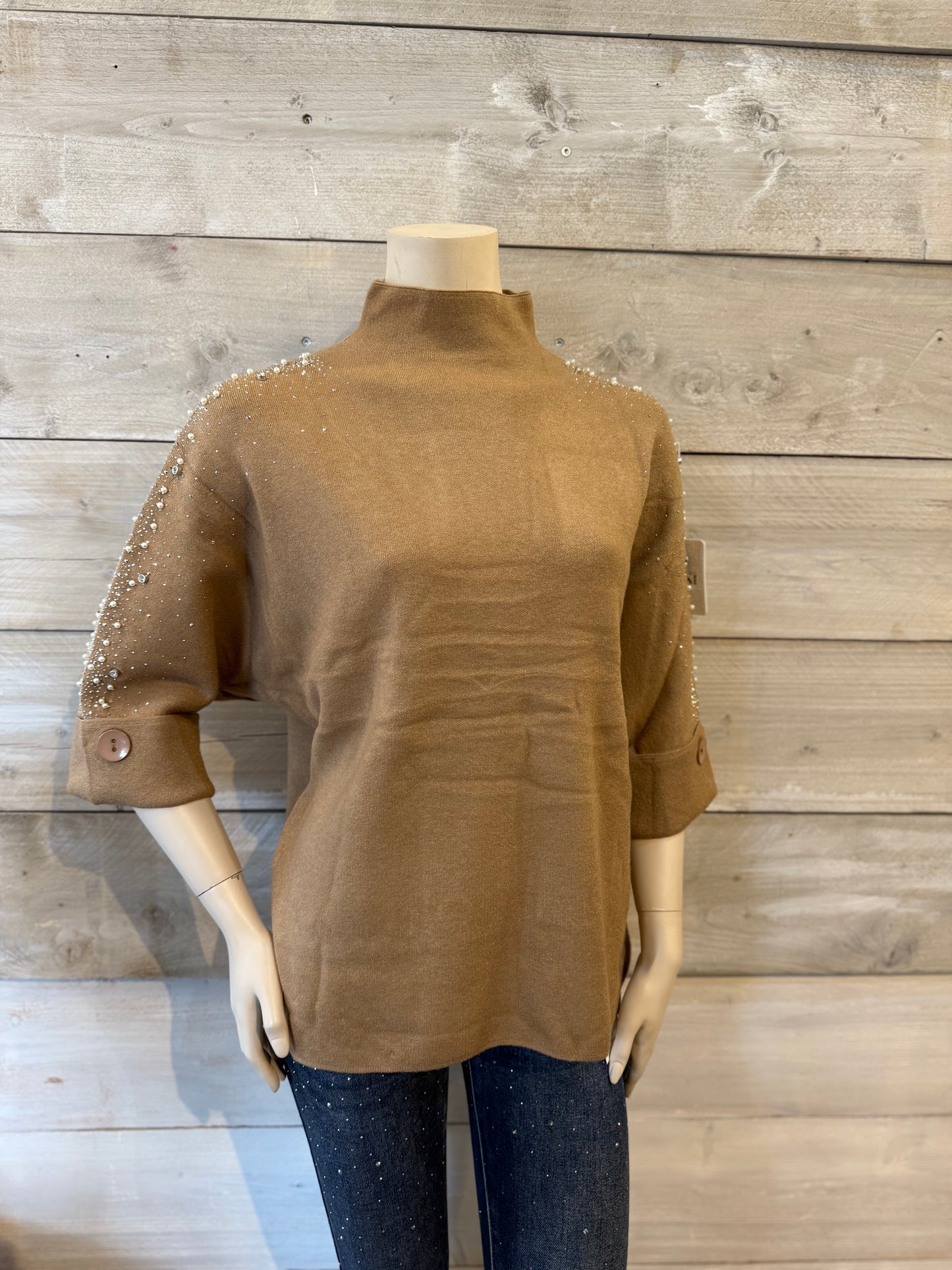 Top met glitters camel