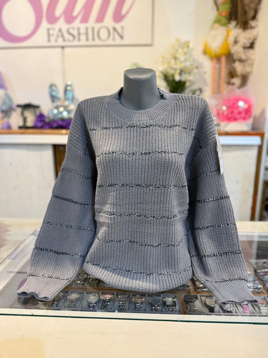 Trui grijs - zilveren streep