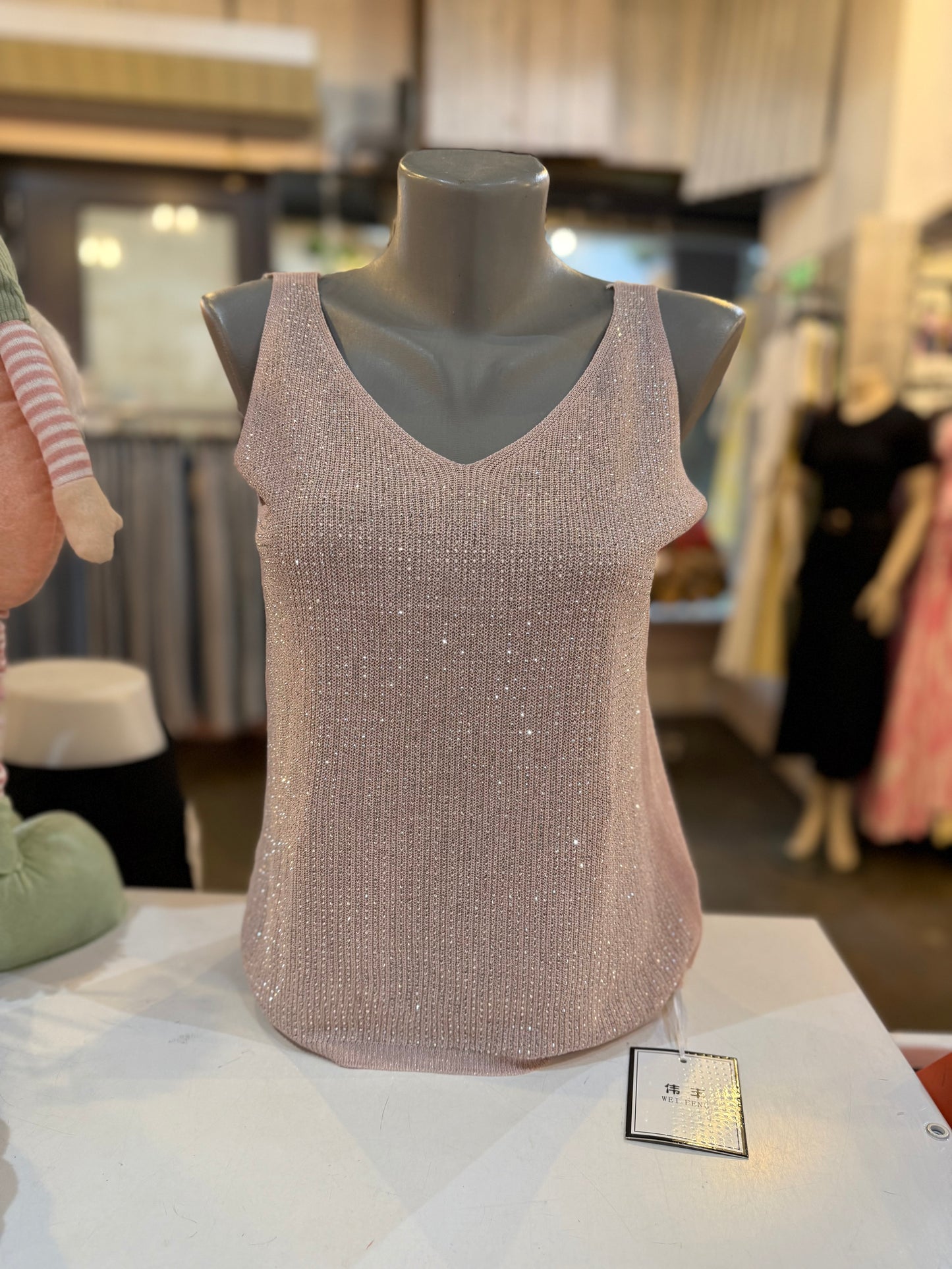 TOP BLINGBLING V-HALS (ROZE)