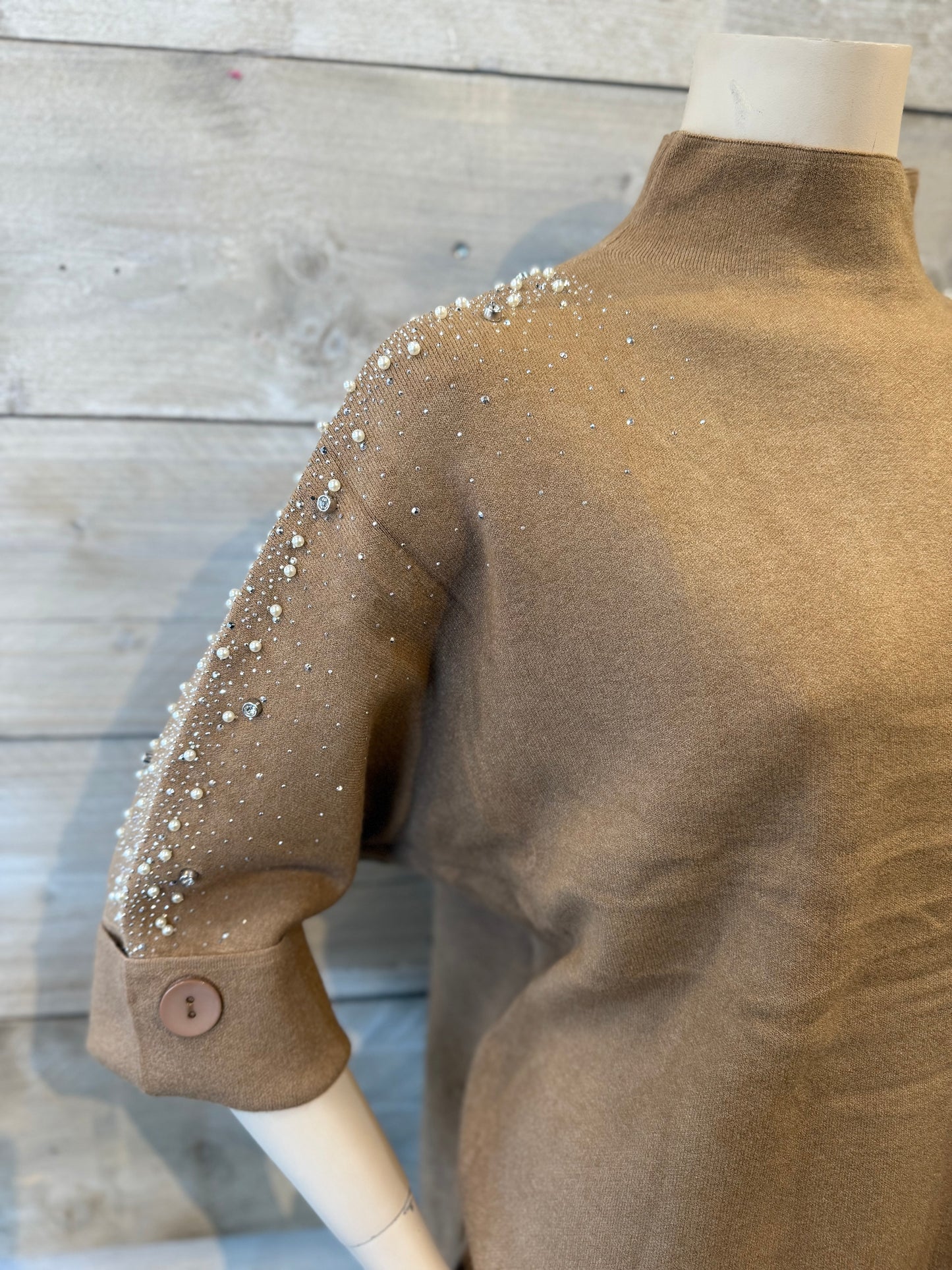 Top met glitters camel