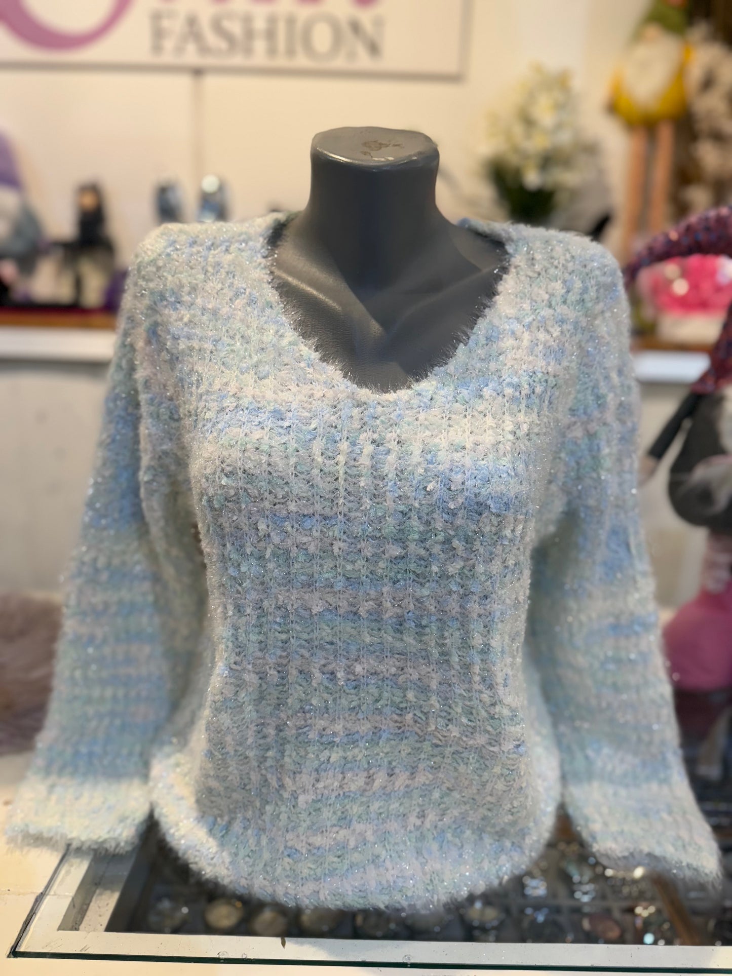 Fluffy trui blauw/groen