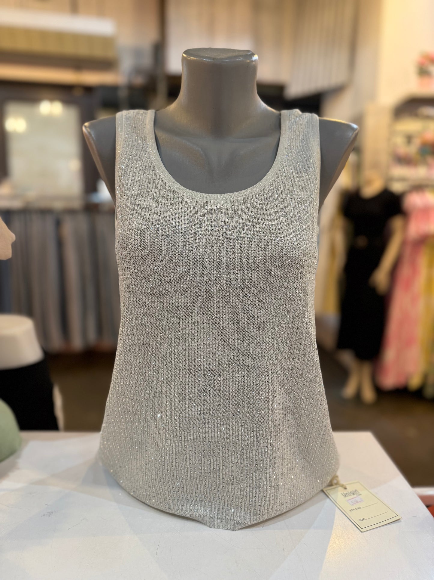 TOP BLINGBLING RONDE HALS (BEIGE)