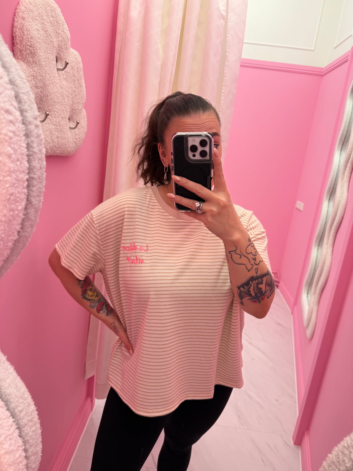 T-SHIRT GESTREEPT LA DOLCE VITA (BEIGE)