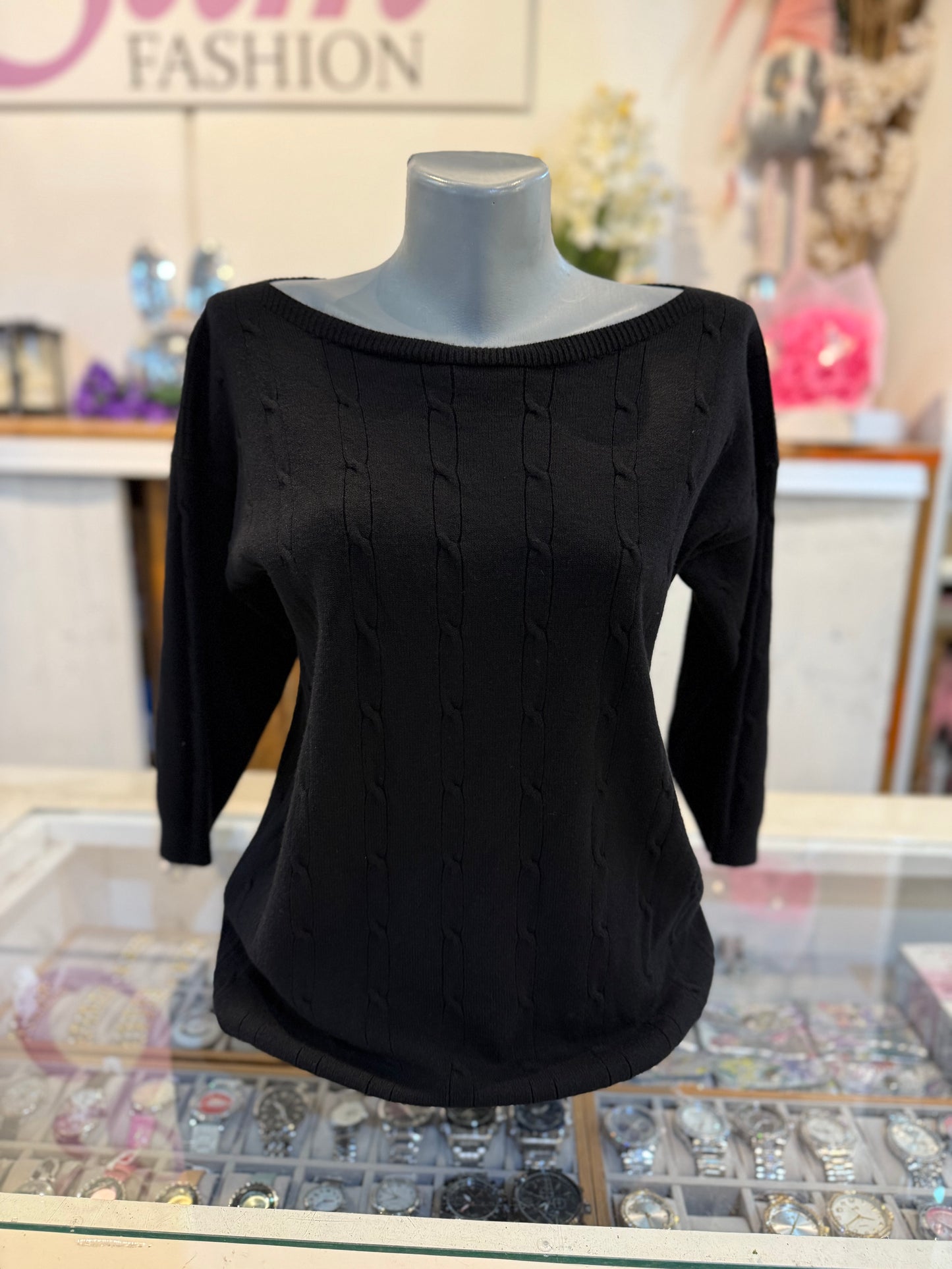 Basic top 3/4 mouw (zwart) 0086