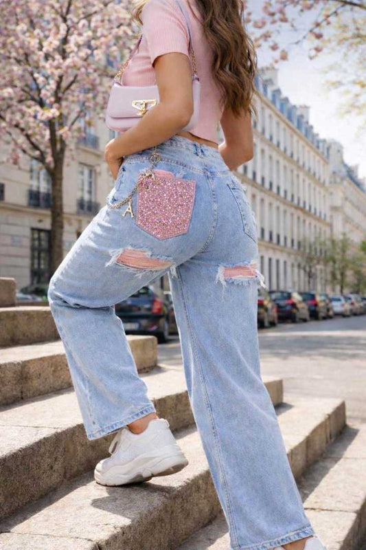 VIRAL PINK GLAM POCKET JEANS 🩷 BLUE