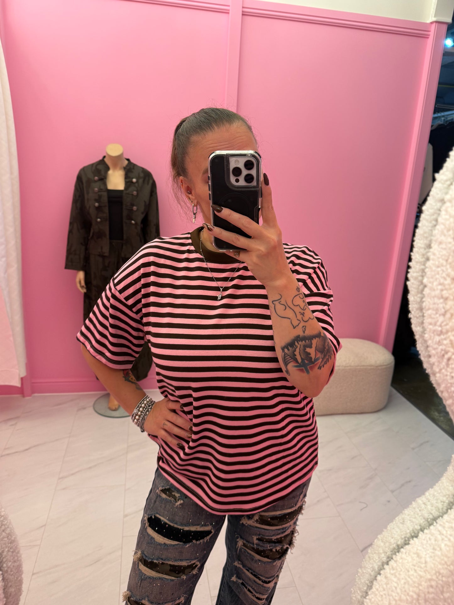 TSHIRT STREEP (BROWN-PINK)