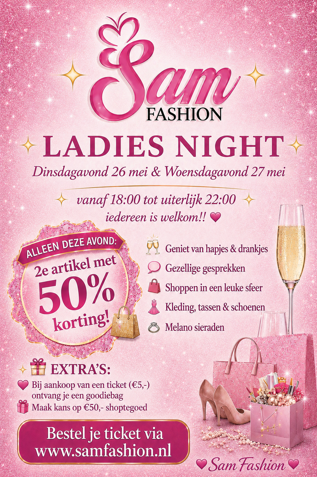 TICKET✨LADIESNIGHT 🩷✨DINSDAGAVOND 26MEI✨